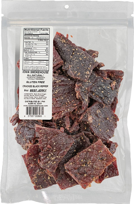 Iowa Smokehouse IS-RH8JP-6CT Beef Jerky, Cracked Black Pepper, 8 oz, 6 CS, Pack of 6