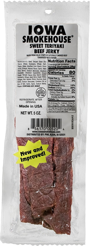 Iowa Smokehouse IS-5JST Beef Jerky, Sweet Teriyaki, 5 oz, 12 CS, Pack of 12