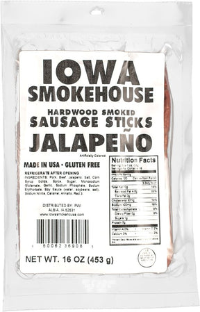 Iowa Smokehouse IS-16SSJ Sausage Snacks, Stick, Jalapeno, 16 oz