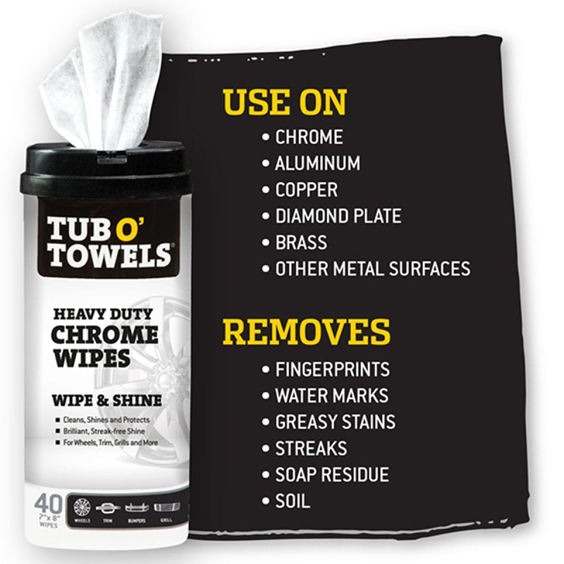 Tub O'Towels TW40-CHR Heavy-Duty Wipes, 8 in L, 7 in W, 40 -Wipes