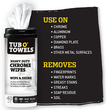 Tub O'Towels TW40-CHR Heavy-Duty Wipes, 8 in L, 7 in W, 40 -Wipes