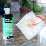 Tub O'Towels TW40-GR Granite and Marble Cleaning Wipes, 8 in L, 7 in W, 1-Ply, Mild, Polypropylene