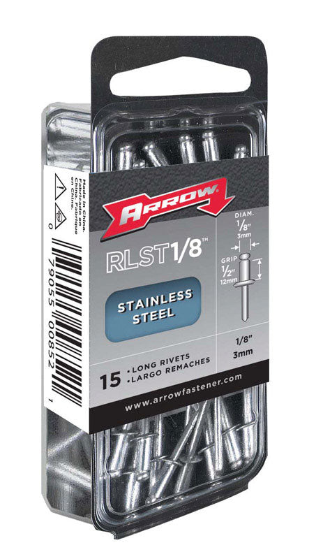 Supreme Rivets Arrow 1/8 in. D X 1/2 in. Stainless Steel Long Rivets Silver 15 pk ...