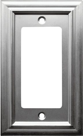 Amerelle 94RN Wallplate, Rectangular, 4-15/16 in L, 2-15/16 in W, 1-Gang, Cast Metal, Satin Nickel