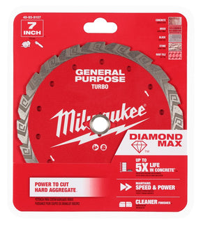 Milwaukee DIAMOND MAX 49-93-9107 Turbo General-Purpose Saw Blade, 7 in Dia, DM-7/8 in-5/8 in Arbor, Turbo Rim