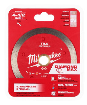Milwaukee DIAMOND MAX 49-93-9204 Saw Blade, 4-1/2 in Dia, 7/8 in-20 mm-5/8 in Arbor, Continuous Rim