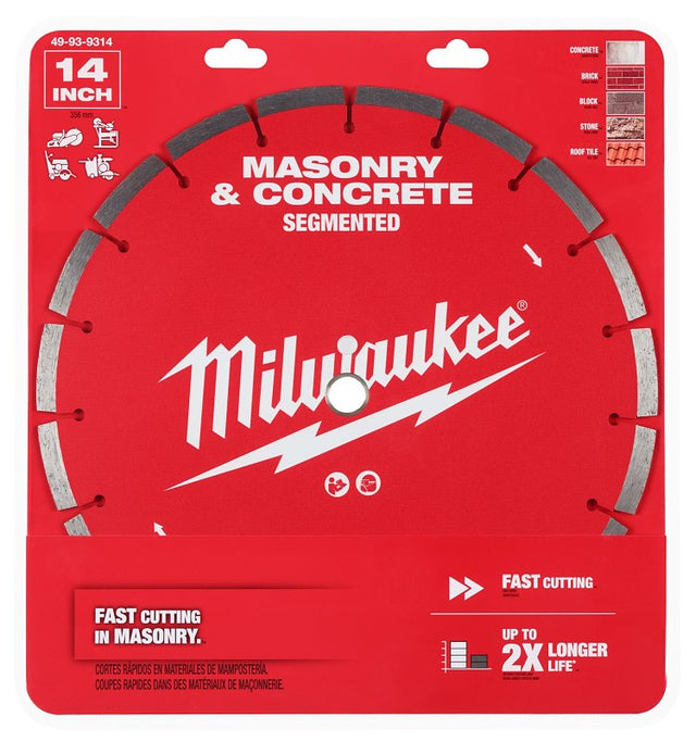 Milwaukee 49-93-9314 Saw Blade, 14 in Dia, 1 in, 20 mm Arbor, Diamond Cutting Edge, Segmented Rim