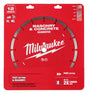 Milwaukee 49-93-9312 Saw Blade, 12 in Dia, 1 in-20 mm Arbor, Segmented Rim