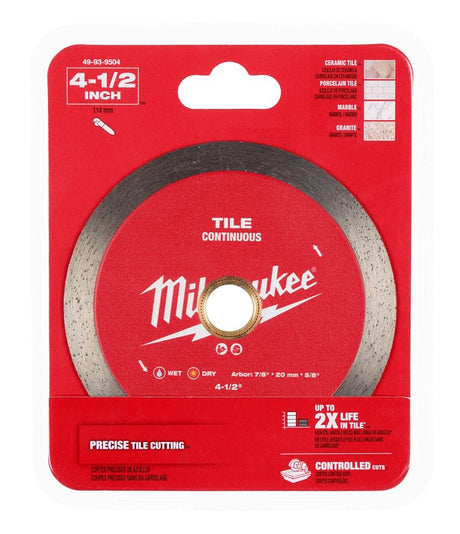 Milwaukee 49-93-9504 Saw Blade, 4-1/2 in Dia, 7/8 in-20 mm-5/8 in Arbor, Continuous Rim