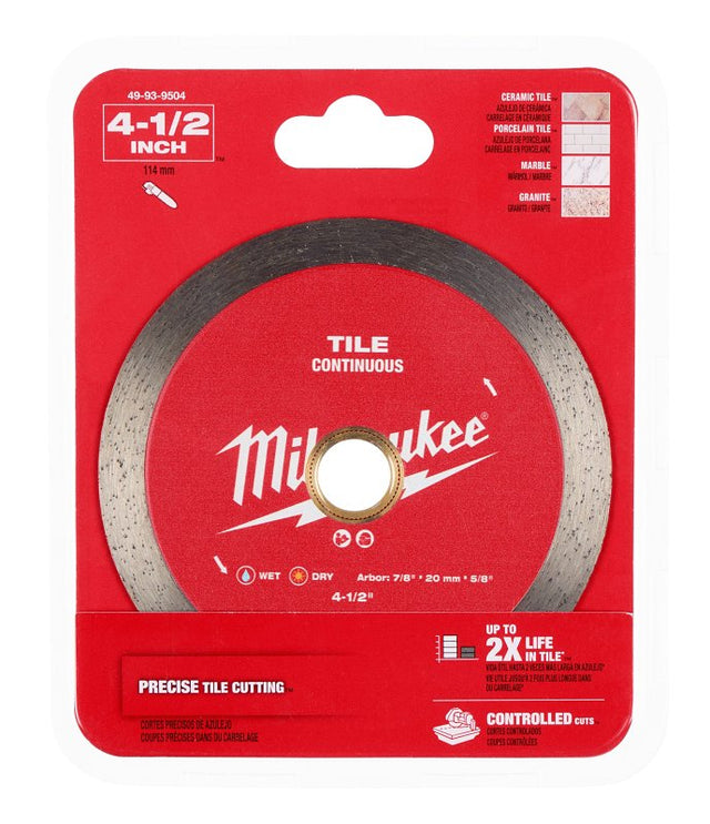 Milwaukee 49-93-9504 Saw Blade, 4-1/2 in Dia, 7/8 in-20 mm-5/8 in Arbor, Continuous Rim