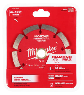 Milwaukee DIAMOND MAX 49-93-7405 Saw Blade, 4-1/2 in Dia, 7/8 in-20 mm-5/8 in Arbor, Tuck Point Rim