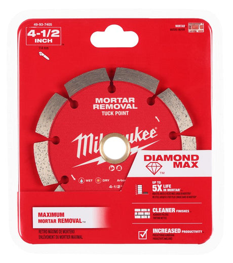 Milwaukee DIAMOND MAX 49-93-7405 Saw Blade, 4-1/2 in Dia, 7/8 in-20 mm-5/8 in Arbor, Tuck Point Rim