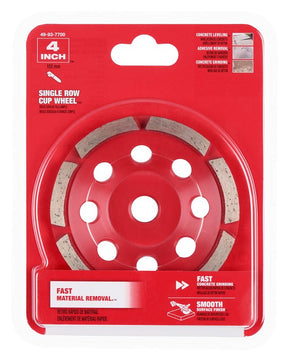 Milwaukee 49-93-7700 Cup Wheel, 4 in Dia, 1 in Thick, 5/8-11 Arbor, Diamond Abrasive