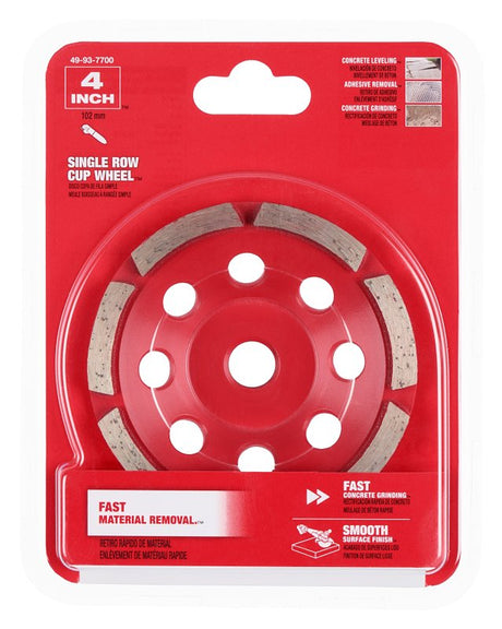 Milwaukee 49-93-7700 Cup Wheel, 4 in Dia, 1 in Thick, 5/8-11 Arbor, Diamond Abrasive