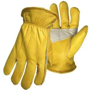 Boss 7134M Gloves, M, Keystone Thumb, Self-Hemmed Open, Shirred Elastic Wrist Cuff, Grain Split Cowhide Leather Palm