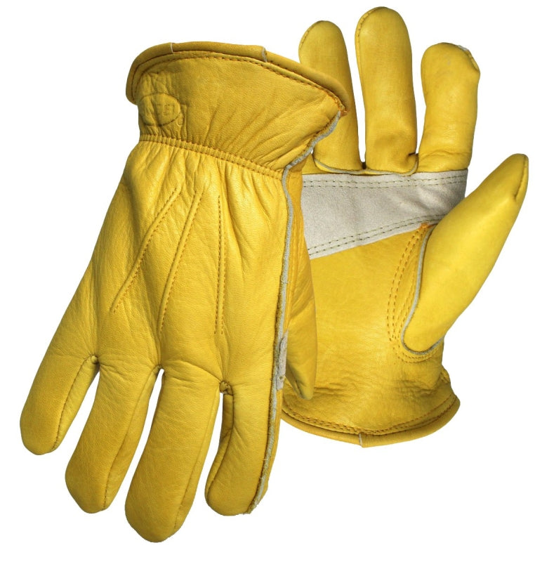 Boss 7134M Gloves, M, Keystone Thumb, Self-Hemmed Open, Shirred Elastic Wrist Cuff, Grain Split Cowhide Leather Palm