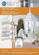 Boston Harbor DTDW Dusk-to-Dawn Wall Lantern, 60 W, CFL, Aluminum, White