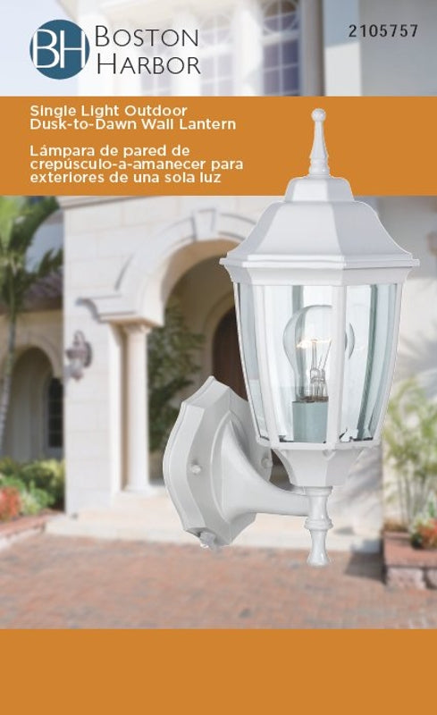 Boston Harbor DTDW Dusk-to-Dawn Wall Lantern, 60 W, CFL, Aluminum, White