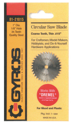 Gyros Tools 1 in. D X 1/8 in. Coarse Steel Circular Saw Blade 34 teeth 1 pk
