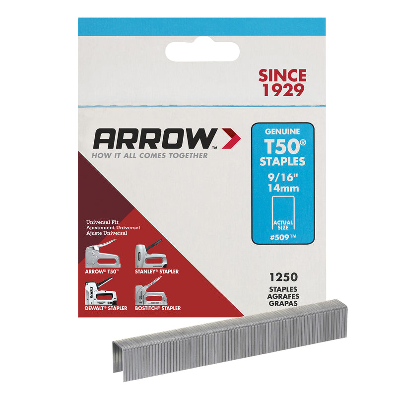 Arrow T50 3/8 in. W X 9/16 in. L 18 Ga. Flat Crown Heavy Duty Staples 1250 pk, Pack of 4