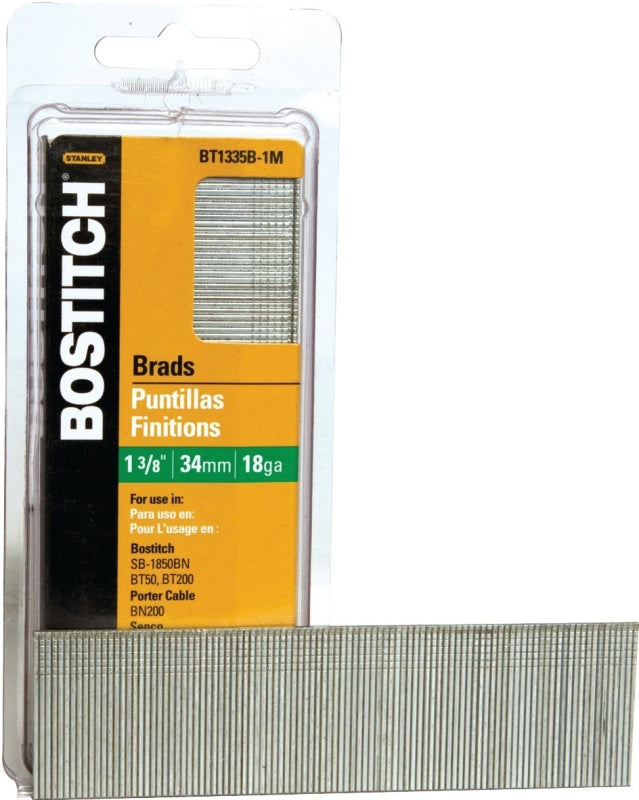 Bostitch BT1335B-1M Nail, Glue Collation, 1-3/8 in L, 18 Gauge, Steel, Coated, Brad Head, Smooth Shank, 1000/PK, Pack of 10