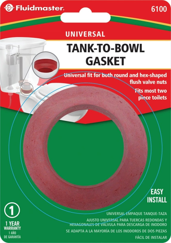 Fluidmaster 6100 Tank-to-Bowl Gasket, Sponge Rubber, For: Closed Coupled Toilets, Round and Hex Shaped Flush Valve Nuts, Pack of 10