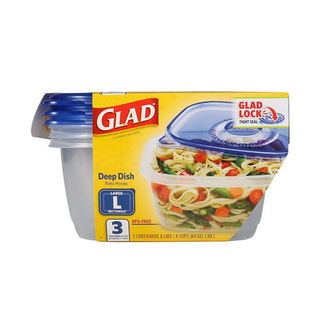 Glad BBG10316 Large Deep Dish, 64 oz, Plastic, Clear, Pack of 3