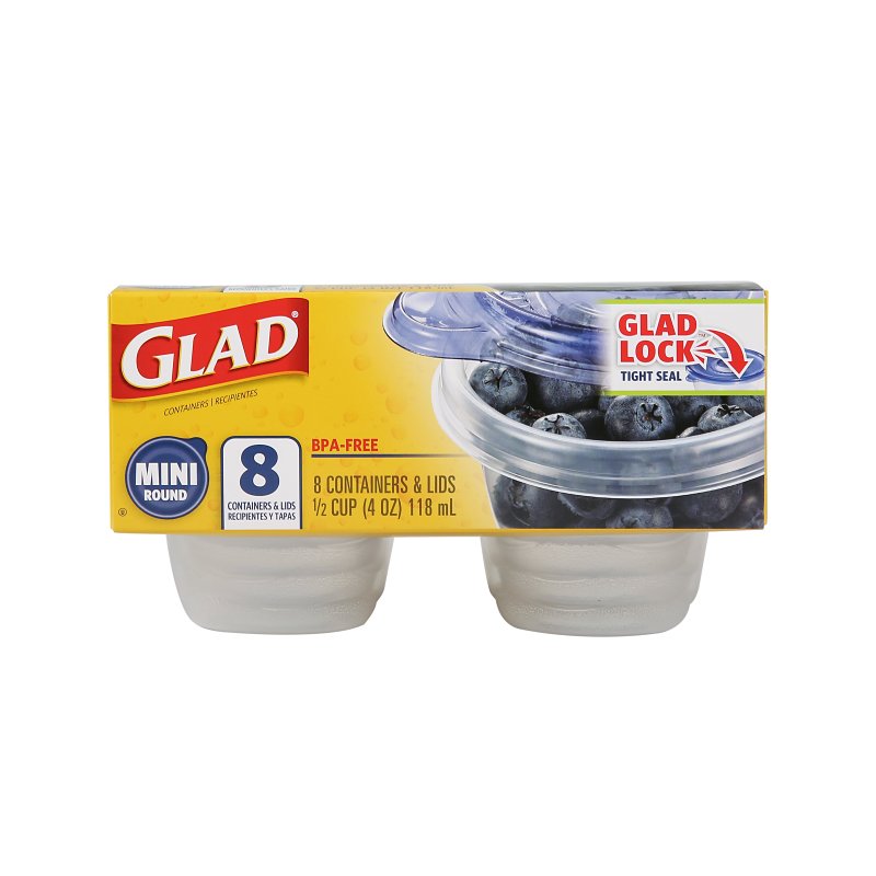Glad BBG11038 Container, 4 oz, Plastic, Clear, 3.4 in Dia, 3 in H, Pack of 12