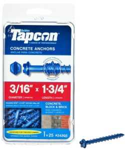 Tapcon 24205 Concrete Screw Anchor, 3/16 in Dia, 1-3/4 in L, Steel, Climaseal, 25/PK