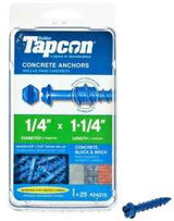 Tapcon 24215 Concrete Screw Anchor, 1/4 in Dia, 1-1/4 in L, Steel, Climaseal, 25/PK