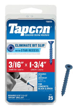 Tapcon 24255 Concrete Screw Anchor, 3/16 in Dia, 1-3/4 in L, Steel, 25/PK