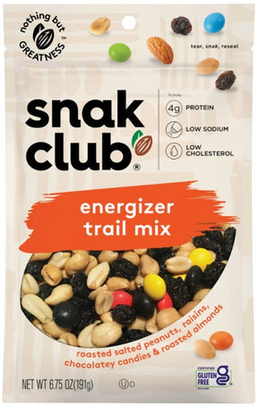 Snak Club 700571 Energizer Trail Mix, Solid, Unsalted, 6.75 oz Bag, Pack of 6