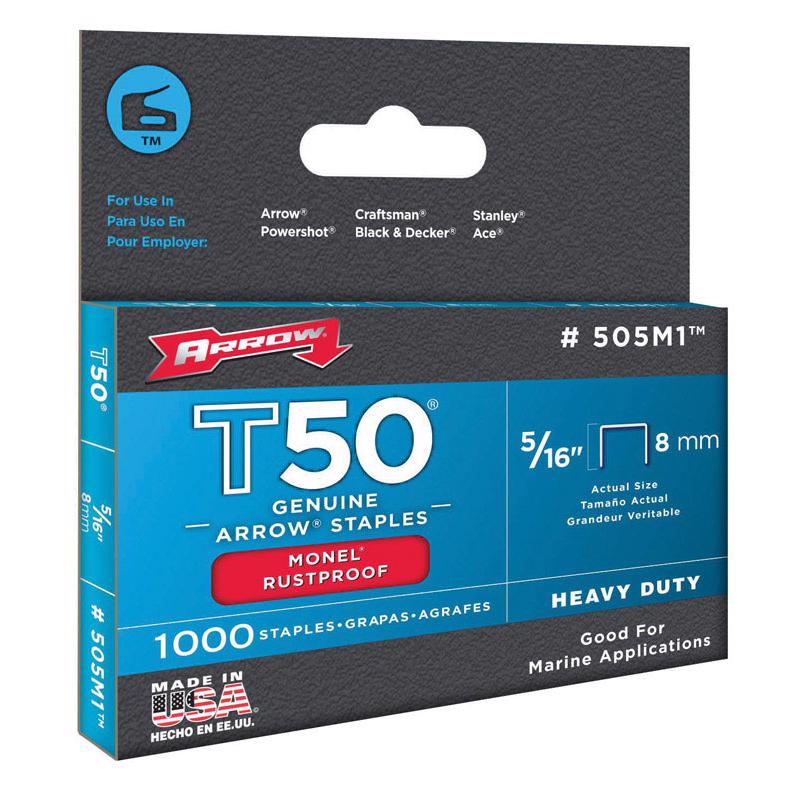 Arrow T50 3/8 in. W X 5/16 in. L 18 Ga. Flat Crown Heavy Duty Staples 1000 pk, Pack of 5