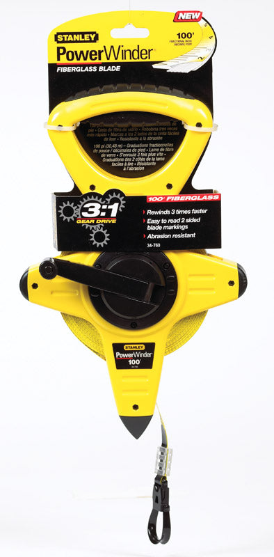 Stanley PowerWinder 100 ft. L X 0.5 in. W Open Reel Fiberglass Long Tape Measure 1 pk