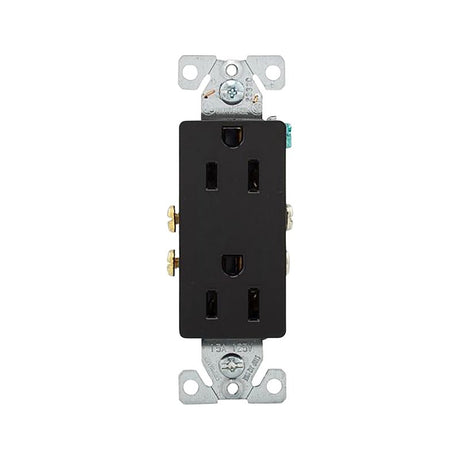 Eaton 1107-9BK Duplex Receptacle, 2-Pole, 15 A, 125 V, Side and Push Wiring, NEMA: NEMA 5-15R, Black