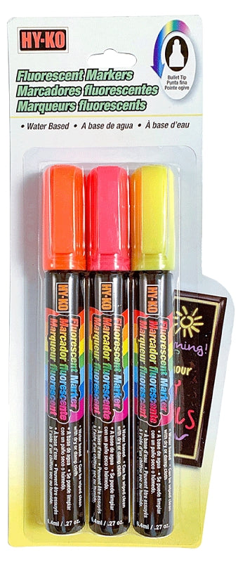 Hy-Ko 40618 Glass Marker, Broad Lead/Tip, Orange/Pink/Yellow Lead/Tip, Pack of 3