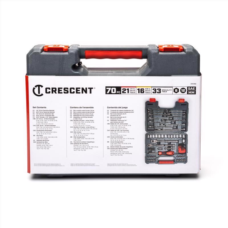 Crescent 3/8 in. drive Metric and SAE 6 and 12 Point Mechanic's Tool Set 70 pc