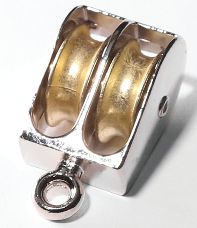Baron 0176ZD-1 Rope Pulley, 1/4 in Rope, 55 lb Working Load, 1 in Sheave, Rigid Eye Attachment, Brass/Copper/Nickel