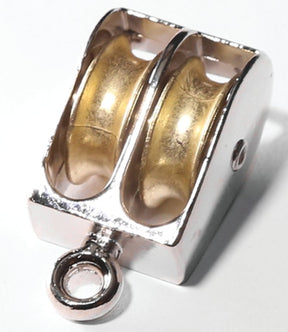 Baron 0176ZD-1 Rope Pulley, 1/4 in Rope, 55 lb Working Load, 1 in Sheave, Rigid Eye Attachment, Brass/Copper/Nickel