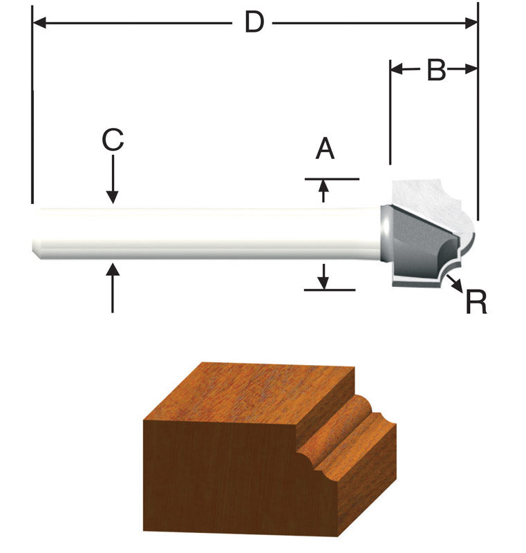 Vermont American 1/2 in. D X 1/2 in. X 1-7/8 in. L Carbide Tipped 2-Flute Classical Router Bit