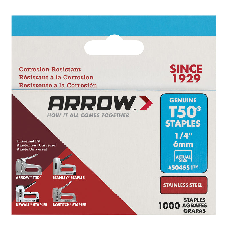 Arrow T50 3/8 in. W X 1/4 in. L 18 Ga. Flat Crown Heavy Duty Staples 1000 pk, Pack of 5