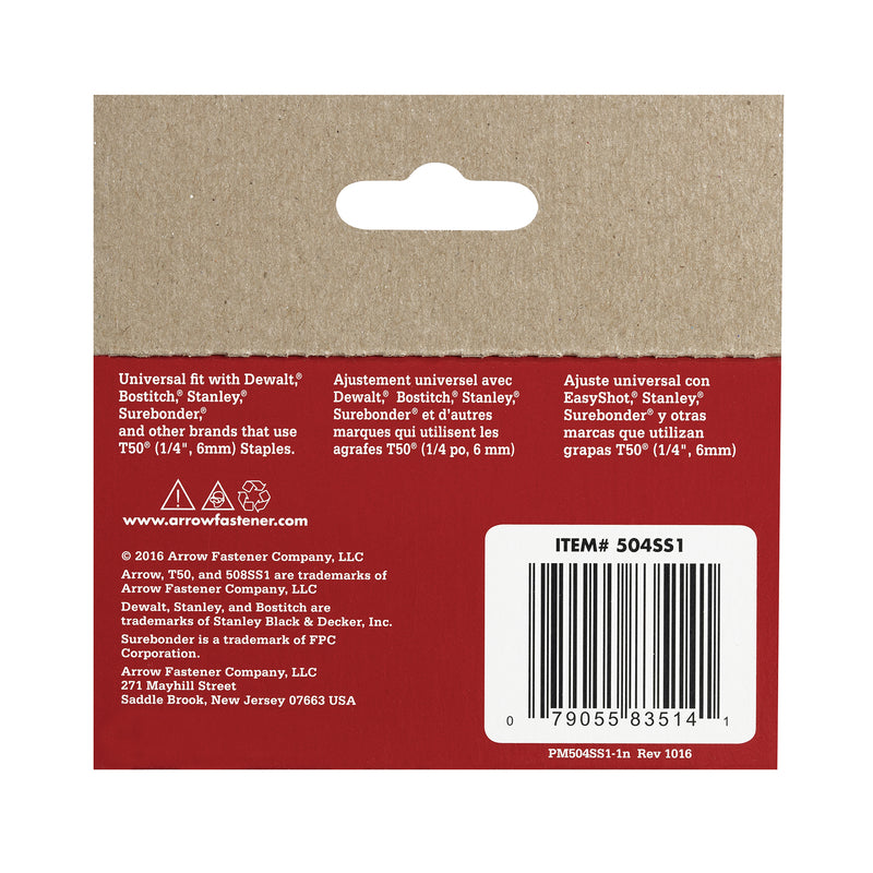 Arrow T50 3/8 in. W X 1/4 in. L 18 Ga. Flat Crown Heavy Duty Staples 1000 pk, Pack of 5