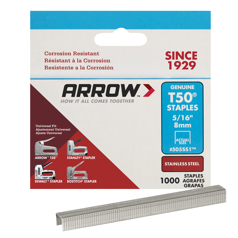 Arrow T50 3/8 in. W X 5/16 in. L 18 Ga. Flat Crown Heavy Duty Staples 1000 pk, Pack of 5