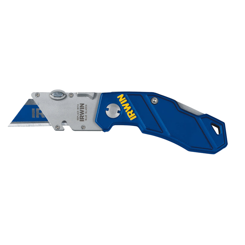 Irwin 2089100 Folding Knife, 1 in W Blade, Bi-Metal Blade, 1-Blade, Straight Handle, Blue Handle