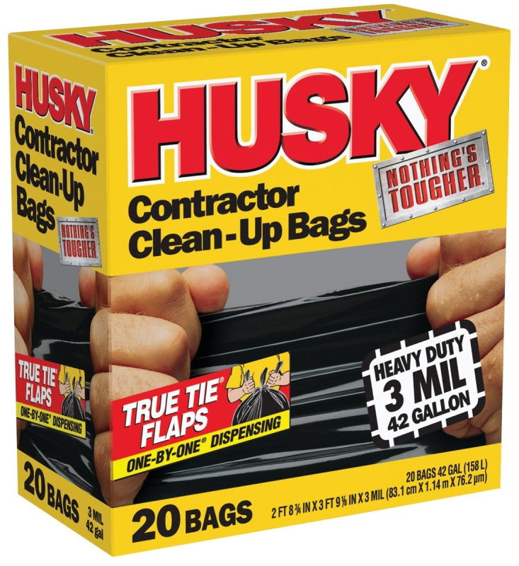 Husky HK42WC020B Contractor Clean-Up Bag, 42 gal, Black