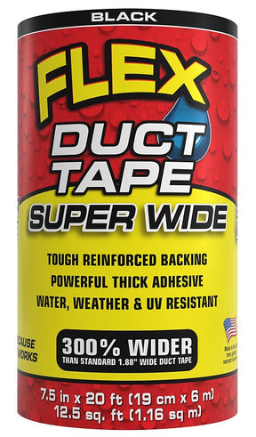 Flex Seal DTBLKR7520 Duct Tape, Peel Back, 20 ft L, 7-1/2 in W, Mesh Backing, Black