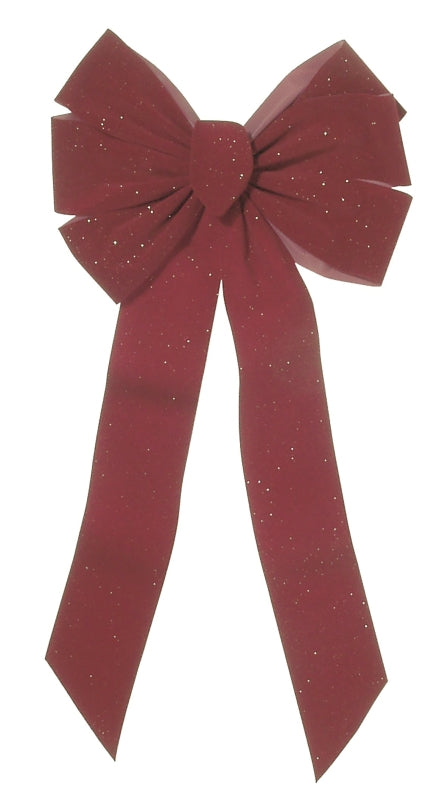 Holidaytrims 6077 Deluxe Gold Glittered Bow, Hand Tied, Velvet PE, Burgundy Bow with Gold Glitter, Pack of 36