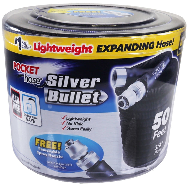 POCKET hose Silver Bullet 17843-6 Expanding Garden Hose, 3/4 in, 50 ft L, Plastic, Black, 2.0
