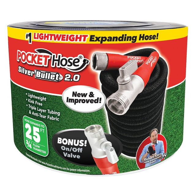 POCKET hose 136436 Expanding Garden Hose, 3/4 in, 25 ft L, Plastic, Black
