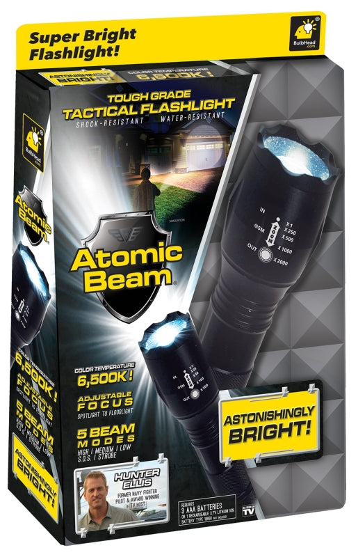 Atomic Beam 11217-12 Flashlight, AAA Battery, Alkaline Battery, LED Lamp, 1200, Black